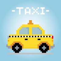 8-Bit-Pixel-Taxi. Auto-Pixel in Vektorillustration für Spiel-Assets und Kreuzstichmuster. vektor