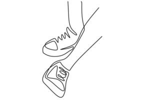 ett linje teckning av fot och skor isolerat på vit bakgrund. vektor