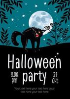 hell Halloween Party Flyer. Silhouetten von Katzen und Pflanzen auf das Hintergrund von das Mond. zum Werbung Banner, Poster, Flyer vektor