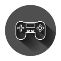 Joystick Zeichen Symbol im eben Stil. Gamepad Vektor Illustration auf schwarz runden Hintergrund mit lange Schatten. Spielen Konsole Regler Geschäft Konzept.