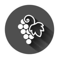 Traube Früchte Zeichen Symbol im eben Stil. Weinrebe Vektor Illustration auf schwarz runden Hintergrund mit lange Schatten. Wein Trauben Geschäft Konzept.