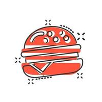 Burger-Schild-Symbol im Comic-Stil. Hamburger-Vektor-Cartoon-Illustration auf weißem, isoliertem Hintergrund. Cheeseburger-Geschäftskonzept-Splash-Effekt. vektor