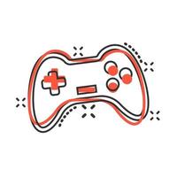 Joystick-Schild-Symbol im Comic-Stil. Gamepad-Vektor-Cartoon-Illustration auf weißem, isoliertem Hintergrund. Geschäftskonzept Splash-Effekt für Gaming-Konsolen-Controller. vektor