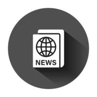Zeitung Symbol im eben Stil. Nachrichten Vektor Illustration auf schwarz runden Hintergrund mit lange Schatten. Newsletter Geschäft Konzept.