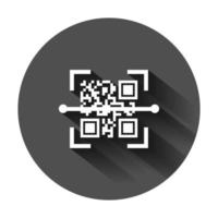 qr Code Scan Symbol im eben Stil. Scanner Ich würde Vektor Illustration auf schwarz runden Hintergrund mit lange Schatten. Barcode Geschäft Konzept.