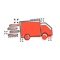 Lieferwagen-Schild-Symbol im Comic-Stil. Van-Vektor-Cartoon-Illustration auf weißem, isoliertem Hintergrund. Cargo-Auto-Business-Konzept-Splash-Effekt. vektor