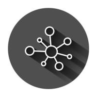 Nabe Netzwerk Verbindung Zeichen Symbol im eben Stil. DNA Molekül Vektor Illustration auf schwarz runden Hintergrund mit lange Schatten. Atom Geschäft Konzept.