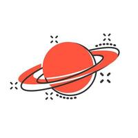 Saturn-Symbol im Comic-Stil. planetenvektorkarikaturillustration auf weißem lokalisiertem hintergrund. galaxie weltraum geschäftskonzept splash effekt. vektor