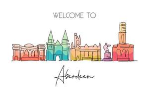 eine einzige strichzeichnung der skyline von aberdeen, schottland. historische Stadtlandschaft der Welt. bestes urlaubsziel wanddekor poster. trendige Design-Vektorillustration mit durchgehender Linie vektor