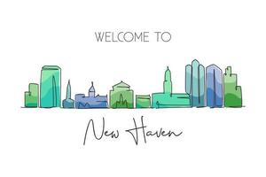 Eine einzige Linie, die die Skyline von New Haven, Connecticut, zeichnet. welthistorische Stadtlandschaft. beste Urlaubszielpostkarte. Bearbeitbarer Strich trendige durchgehende Linie zeichnen Design-Vektor-Illustration vektor