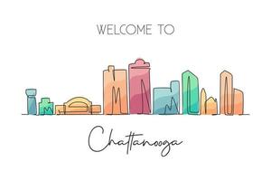 Eine einzige Linie, die die Skyline der Stadt Chattanooga, Tennessee, zeichnet. welthistorische Stadtlandschaft. beste Urlaubszielpostkarte. Bearbeitbarer Strich trendige durchgehende Linie zeichnen Design-Vektor-Illustration vektor