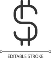 dollar tecken pixel perfekt linjär ui ikon. valuta och pengar. finansiera och bankverksamhet. gui, ux design. översikt isolerat användare gränssnitt element för app och webb. redigerbar stroke vektor