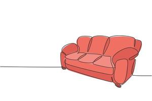 Single kontinuierlich Linie Zeichnung von bequem Luxus Leder Couch Haushalt Utensil. Eleganz Sofa zum Leben Zimmer Zuhause Möbel Konzept. modern einer Linie zeichnen Design Grafik Vektor Illustration