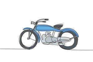 Eine einzige Strichzeichnung des alten Retro-Vintage-Motorrads. Vintage Motorrad Transportkonzept kontinuierliche Linie zeichnen Design Vektorgrafik Illustration vektor