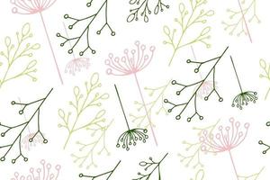 sömlös mönster med enkel växt element. färgrik linjär växter isolerat på en vit bakgrund. vektor illustration.