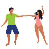 par av dans mänsklig isolerat. dans på strand. man med kvinna i bikini. vektor illustration.