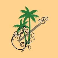 Gitarre Logo Vektor Design Illustration, tropisch thema