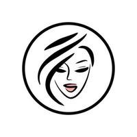 Frisur Logo Schönheit Salon. Barbier Frau Emblem. Dame Gesicht Symbol. vektor