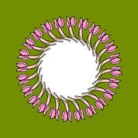 Tulpen rahmen. Blumen Grenze. Frühling Ornament Kreis. Postkarte mit Platz zum Text. vektor