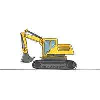 en enda radritning av grävmaskin för grävning av jord vektor illustration, företagstransporter. tunga maskiner fordon konstruktion koncept. modern kontinuerlig linje rita design grafik