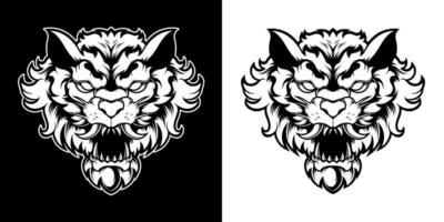 schwarz und Weiß Tiger Kopf Logo Illustration vektor