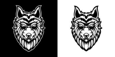 svart och vit Varg huvud logotyp illustration vektor
