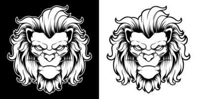 svart och vitt lejonhuvud logotyp illustration vektor