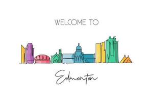 en enda linjeteckning av edmonton city skyline, Kanada. världshistoriska stadslandskapet. bästa platsen semestermål hem väggdekor affisch. trendiga kontinuerlig linje rita design vektorillustration vektor