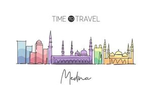 eine durchgehende strichzeichnung der skyline von medina, saudi-arabien. schöne Wahrzeichen Wanddekoration Plakatkunst. Weltlandschaftstourismus Reiseurlaub. stilvolle einzeilige zeichnen-design-vektorillustration vektor