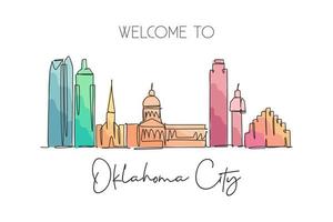 en kontinuerlig linjeritning Oklahoma city skyline, USA. vackert landmärke. världen landskap turism resor affischtryck. redigerbara eleganta stroke en rad rita design vektorillustration vektor