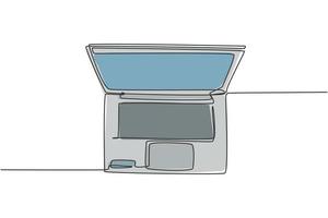 en enda radritning av modern bärbar dator för att stödja företag, ovanifrån. elektricitet små hemmakontor utrustning verktyg koncept. dynamisk kontinuerlig linje rita vektor design illustration