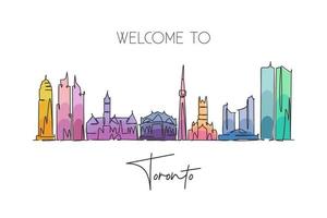 eine durchgehende strichzeichnung der skyline von toronto, kanada. schöne Wahrzeichenpostkarte. Weltlandschaftstourismus Reiseurlaub. bearbeitbare, stilvolle, einzeilige, strichzeichnung, design, vektor, illustration vektor