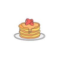 en enda rad ritning färska läckra amerikansk pannkaka butik logotyp vektor grafisk illustration. kafémeny och restaurangmärkekoncept. modern kontinuerlig linjeritning design street food logotyp