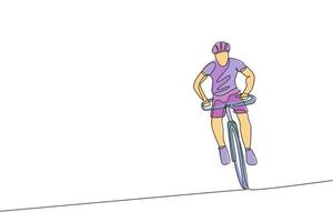 einzelne durchgehende linie, die junge agile mannradfahrer konzentriert, die seine ausdauer trainieren. Sport-Lifestyle-Konzept. trendige Design-Vektor-Illustrationsgrafik mit einer Linie für Radrennen-Werbemedien vektor