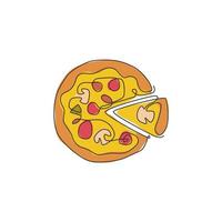 eine einzige Strichzeichnung einer frischen italienischen Pizzeria-Logo-Vektorgrafik. Fast-Food-Pizza-Café-Menü und Restaurant-Abzeichen-Konzept. modernes Street-Food-Logo mit durchgehender Linienführung vektor