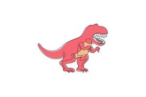 enda kontinuerlig ritning av skrämmande tyrannosaurus rex dinosaurier. förhistoriska museet logotyp koncept. trendig enradig design grafisk vektorillustration vektor