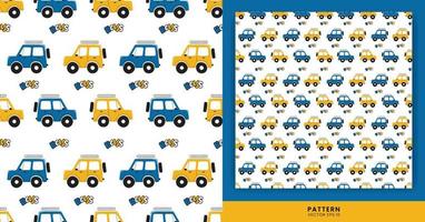 nahtlos Blau und Gelb Jeep Auto Illustration Muster, Jeep zum Fahren und Offroad. Muster zum ein Junge Thema vektor