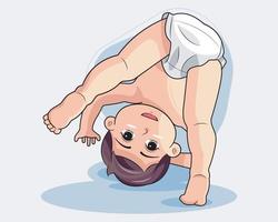 söt bebis pojke bär blöja böjning över håller på med yoga vektor illustration proffs ladda ner