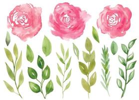 vattenfärg blommig sömlös mönster med abstrakt rosa blommor och grön löv. hand dragen bakgrund för textil- design eller bröllop inbjudningar. tapet med lila ro och grenar. vektor