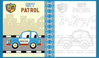 Vektor Karikatur von Polizei Auto auf Gebäude Hintergrund, Färbung Buch oder Seite