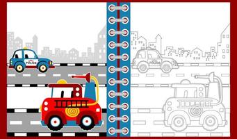 vektor illustration av tecknad serie rädda fordon team, färg bok eller sida