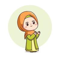 söt hijab flicka bön- chibi muslim karaktär vektor