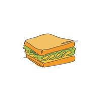 eine durchgehende Strichzeichnung von frischem, köstlichem amerikanischem Sandwich-Restaurant-Logo-Abzeichen. Fast-Food-Café-Shop-Logo-Vorlagenkonzept. moderne einzeilige zeichnen design vektorgrafik illustration vektor