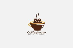 Kaffee Logo Design Vorlage. Kaffee Logo mit Tasse Barista Bohne, heiß Kaffee Logo Design im ein Tasse vektor