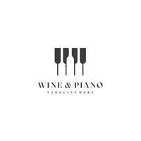 piano vin musik bar begrepp logotyp design vektor tecken illustration mall