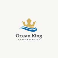 König Krone mit Ozean Meer Welle Logo Design Symbol Vektor