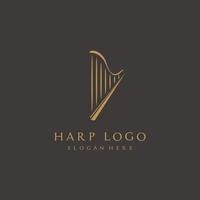 harpa lyra guld logotyp design ikon vektor illustration