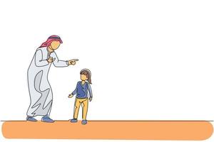 Eine durchgehende Strichzeichnung des jungen arabischen Vaters gibt seiner Tochter Reden und weise Ratschläge. glückliches islamisches muslimisches liebevolles Elternkonzept. dynamische einzeilige Zeichnungsdesign-Vektorillustration vektor