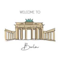 eine durchgehende strichzeichnung brandenburger tor wahrzeichen. weltikonischer ort in berlin, deutschland. urlaub urlaub wanddekor kunstplakat druckkonzept. moderne einzeilige zeichnen-design-vektorillustration vektor