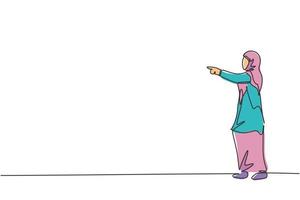 kontinuierliche eine linie, die junge arabische arbeiterin zeichnet, die mit dem finger zeigt, um ihren mitarbeiter zu leiten. Erfolg Business Manager minimalistisches Konzept. trendige Single-Line-Draw-Design-Vektorgrafik-Illustration vektor